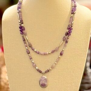 Southwestern Sterling Silver Navajo Pearls Amethyst & Charoite Bead Necklace